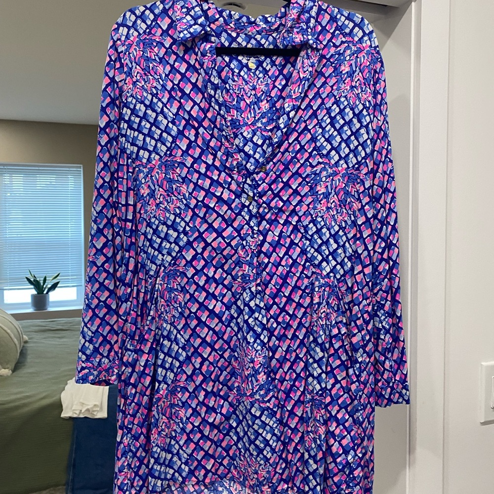 Lilly Pulitzer Blue and Pink Geometric Dress